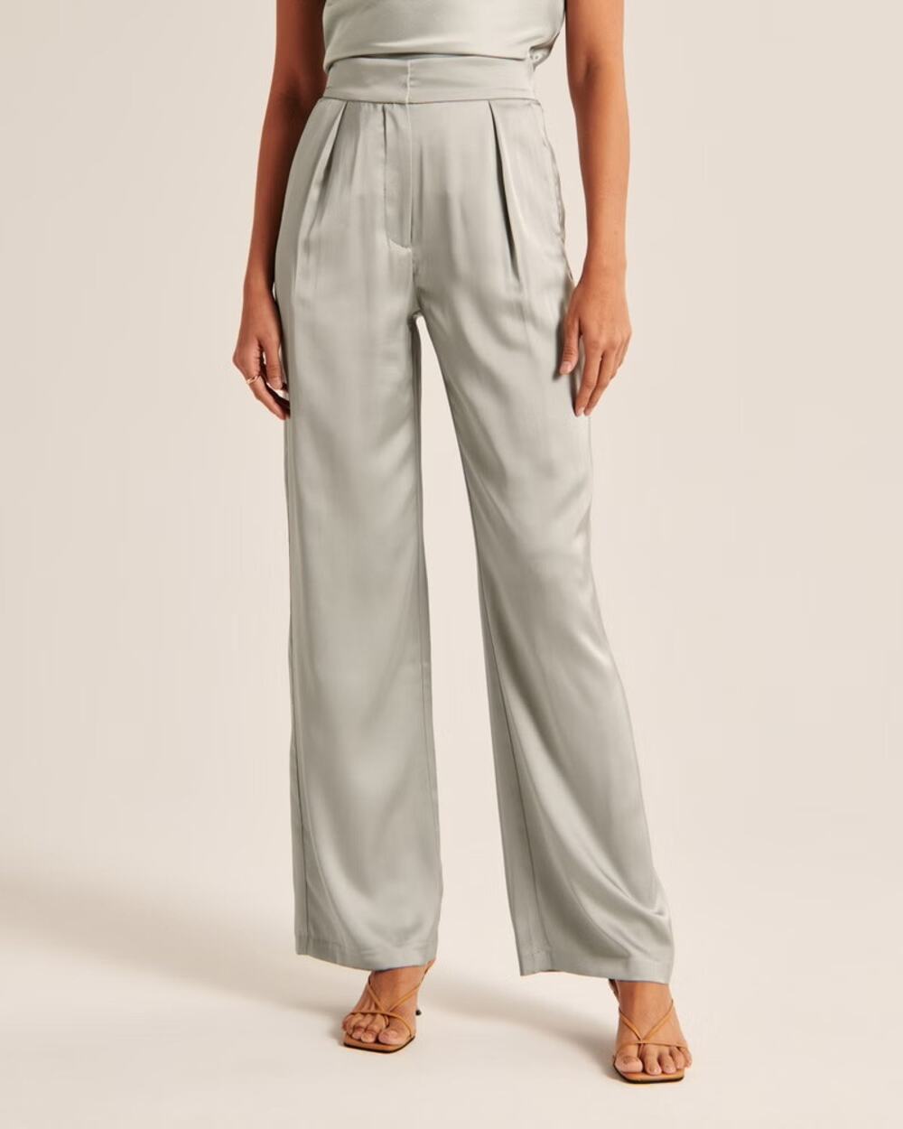 Abercrombie and Fitch Satin Tailored Wide Leg Pant Sage Size 33 Long